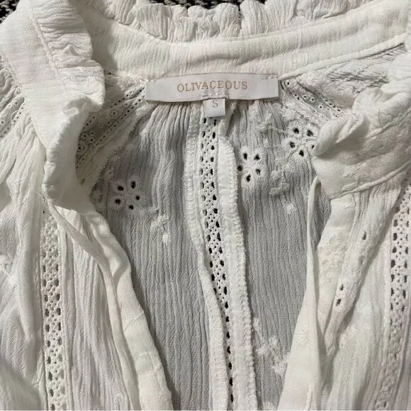 Olivaceous White Eyelet Tiered Short Dress/Tunic Sz-S - Picture 6 of 11